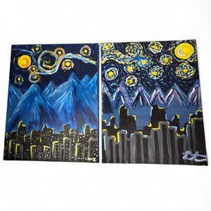 Van Gogh Style 2x Starry Night Denver City Skyline Oil Painting Canvas Signed